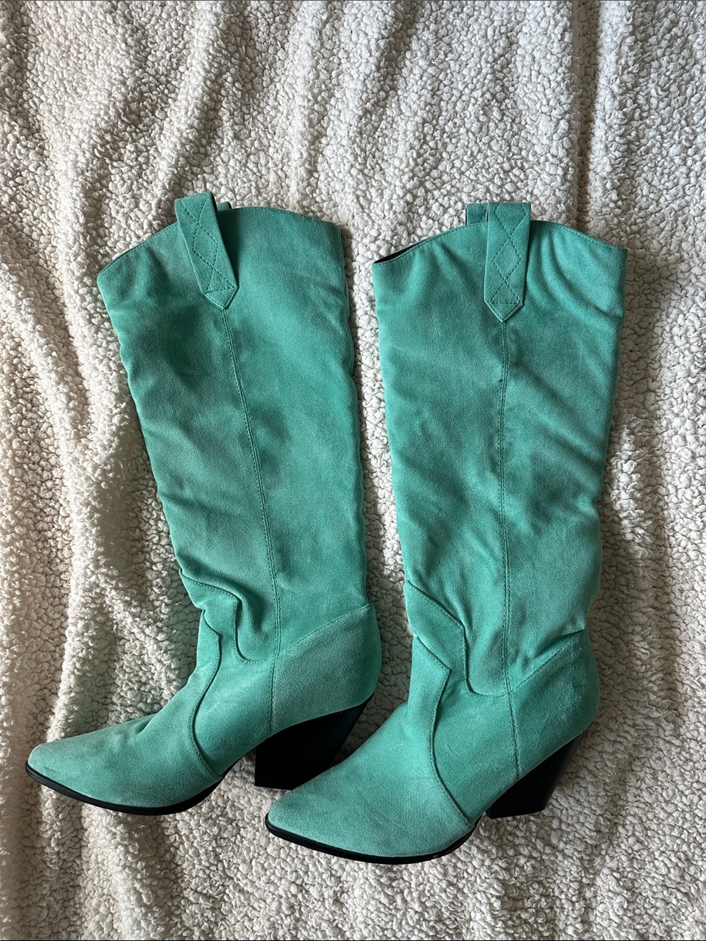 Nasty Gal Turquoise Suede Mid-Calf Western Boots - Women's